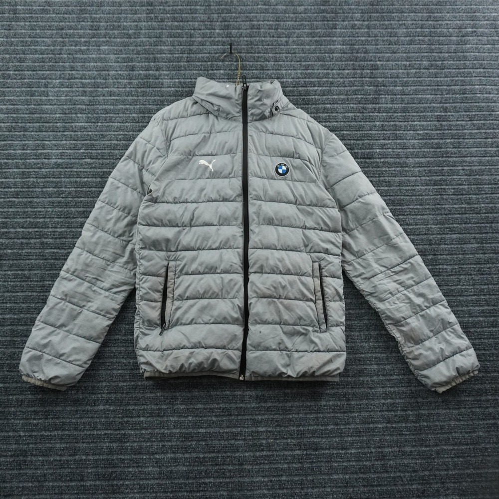 Puma BMW Motorsport Puffer‎ Jacket Mens XS Gray Quilted Full Zip Racing Coat
